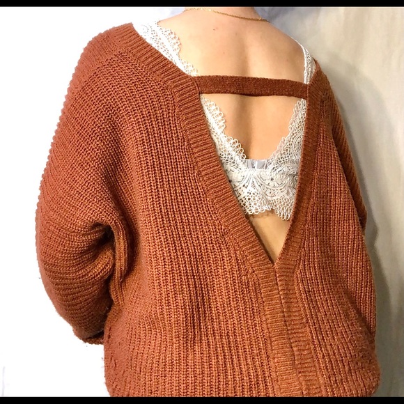 Forever 21 orange/brown open back sweater - Picture 3 of 4